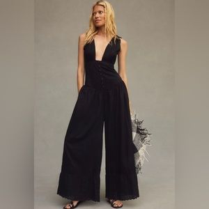 NWT Anthropologie Deep V front button wide leg jumpsuit